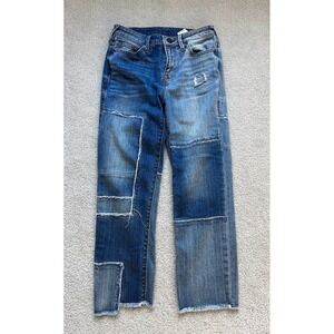 True Religion Women's High-Rise Crop Jeans Patch Work Blue Size 26